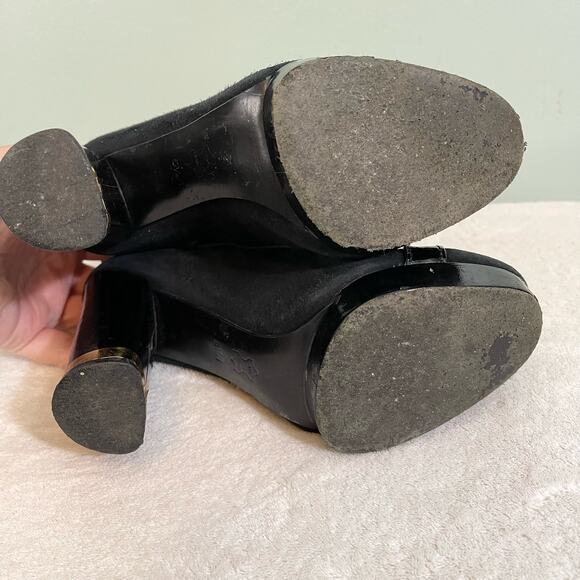 TORY BURCH Booties Womens 5.5 Suede Leather Zip Pull On Block High Heel Black - Picture 12 of 13